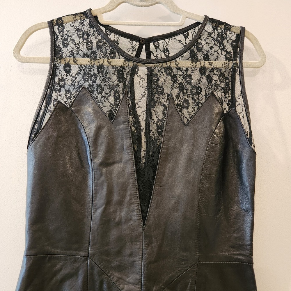 Genuine Black Leather Dress Lace Trim Womens 28 Waist Gothcore Bikercore - Picture 2 of 11